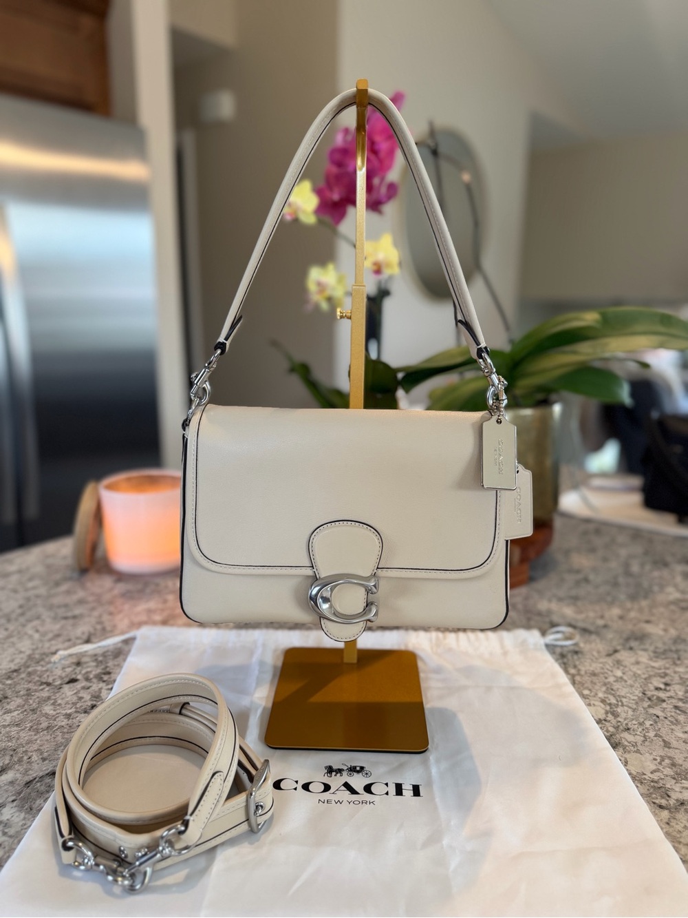 Coach Soft Tabby Shoulder Bag Leather Chalk Ivory Silver Hardware C4823